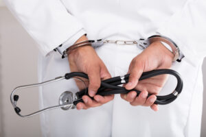 Photo of Doctor in Handcuffs Holding Stethoscope 